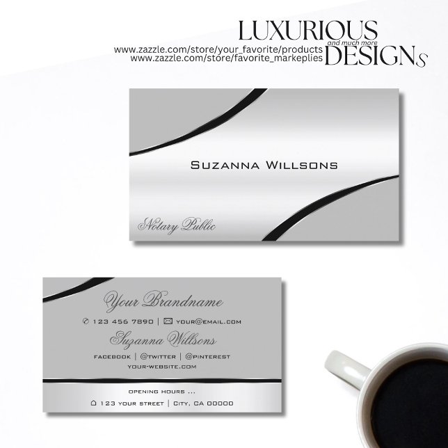 Stylish Silver Grey Curved Decor Lines Shimmering Business Card (Creator Uploaded)