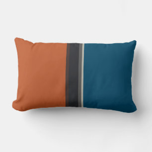 Stylish Silver Grey Navy Orange Red Blue Stripes Lumbar Cushion