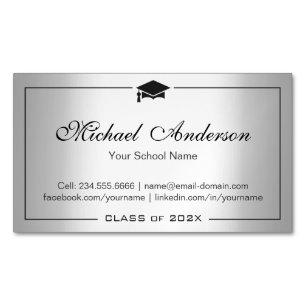 Stylish Silver Metallic Look Graduation Name Card