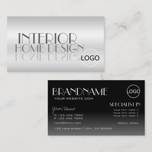 Stylish Silver Mirror Letters with Logo Modern Business Card (Front/Back)