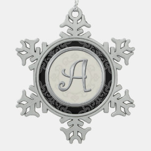 Stylish Silver Monogram A Christmas Snowflake Pewter Christmas Ornament