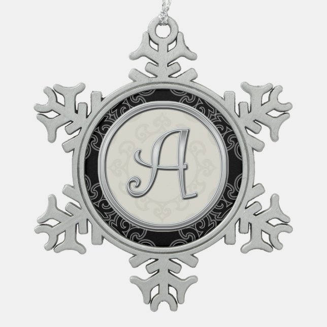 Stylish Silver Monogram A Christmas Snowflake Pewter Christmas Ornament (Front)