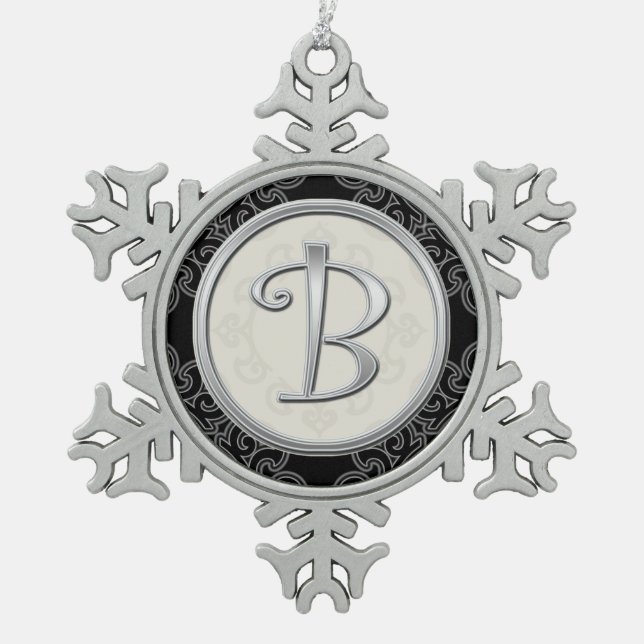 Stylish Silver Monogram  B Christmas Snowflake Pewter Christmas Ornament (Front)