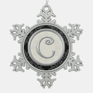 Stylish Silver Monogram  C Christmas Snowflake Pewter Christmas Ornament