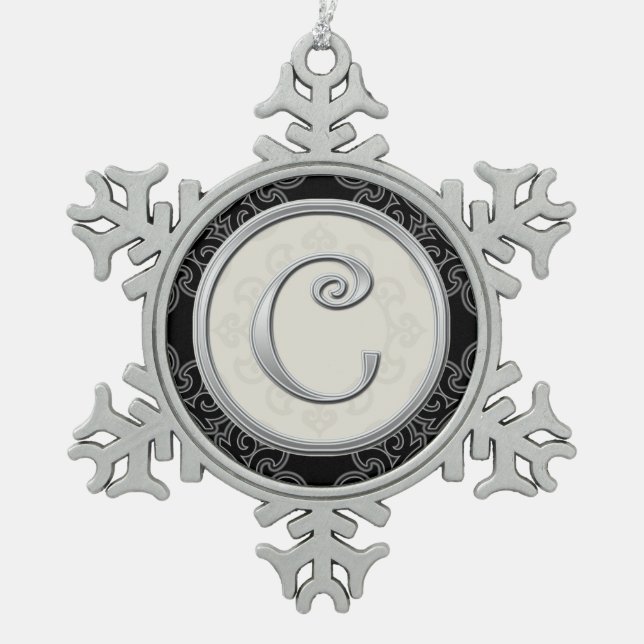 Stylish Silver Monogram  C Christmas Snowflake Pewter Christmas Ornament (Front)