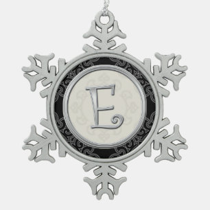 Stylish Silver Monogram  E Christmas Snowflake Pewter Christmas Ornament