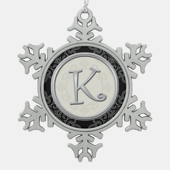 Stylish Silver Monogram  K Christmas Snowflake Pewter Christmas Ornament (Front)