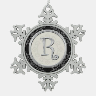 Stylish Silver Monogram  R Christmas Snowflake Pewter Christmas Ornament