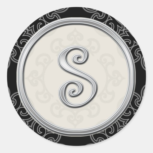 Stylish Silver Monogram Stickers::Initial S Seal (Front)