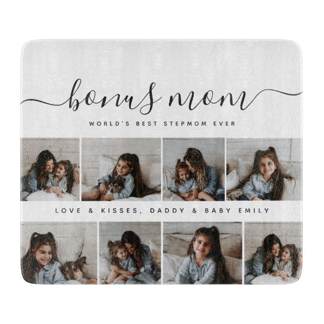 Stylish Silver Photo Collage Bonus Mum Mothers Day Cutting Board (Front)