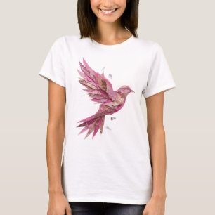 Stylish Silver PINK BIRD Print T-Shirt