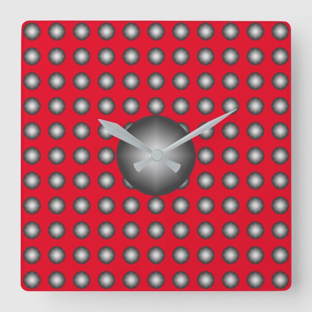 Stylish Silver Polka Dot. Background customisable Square Wall Clock (Front)