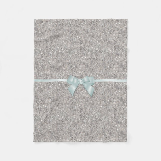 Stylish Silver Sequins, Bow & Ribbon Fleece Blanket (Front)