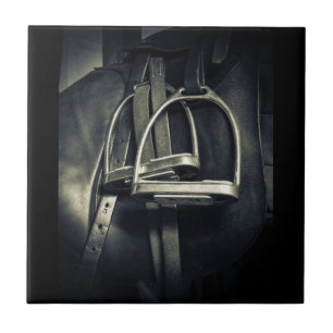 Stylish Silver Stirrups on English Riding Saddle Ceramic Tile