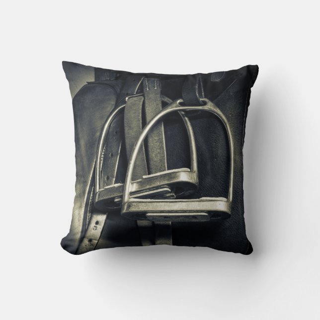 Stylish Silver Stirrups on English Riding Saddle Cushion (Front)