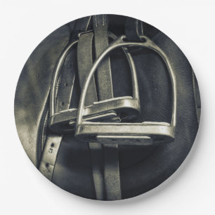 Stylish Silver Stirrups on English Riding Saddle Paper Plate