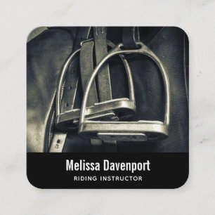 Stylish Silver Stirrups on English Riding Saddle Square Business Card