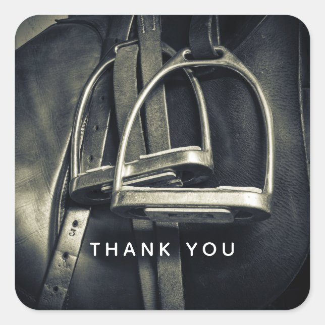 Stylish Silver Stirrups on English Riding Saddle Square Sticker (Front)