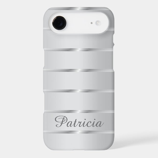 Stylish Silver Stripes Custom Name Case-Mate iPhone Case (Back)
