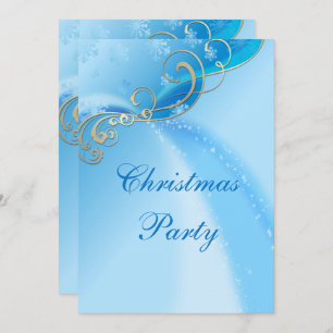 Stylish Silver Swirls & Blue Snowflake Sparkles Invitation