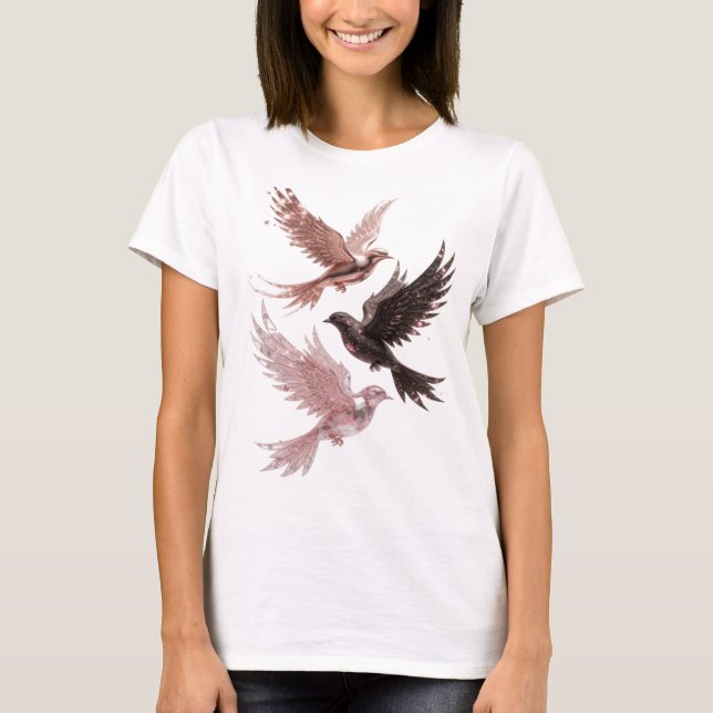 Stylish Silver THREE BLESSED BIRDS Shirt Design (Front)