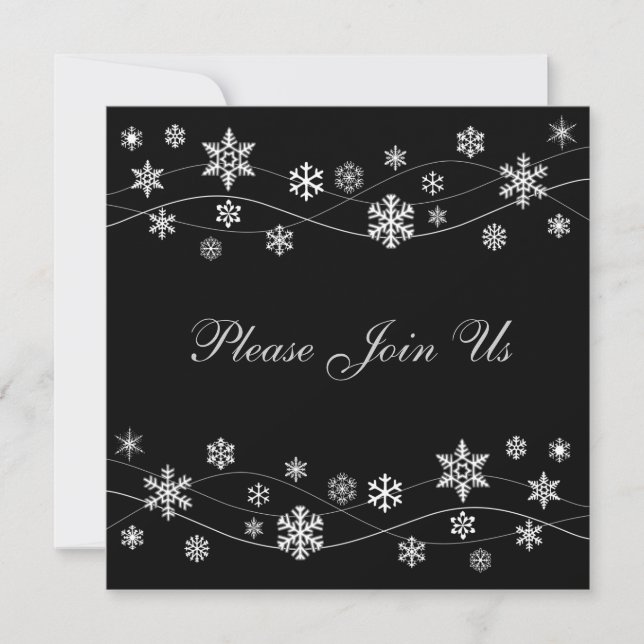 Stylish Silver White Snowflakes Invitations (Front)