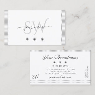 Stylish Silver White Sparkling Diamonds Monogram Business Card