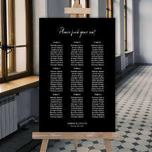 Stylish Simple Black 9 Table Wedding Seating Chart