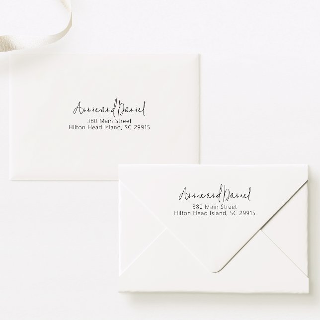 Stylish Simple Couple Script Wedding Address  Self-inking Stamp (Creator Uploaded)