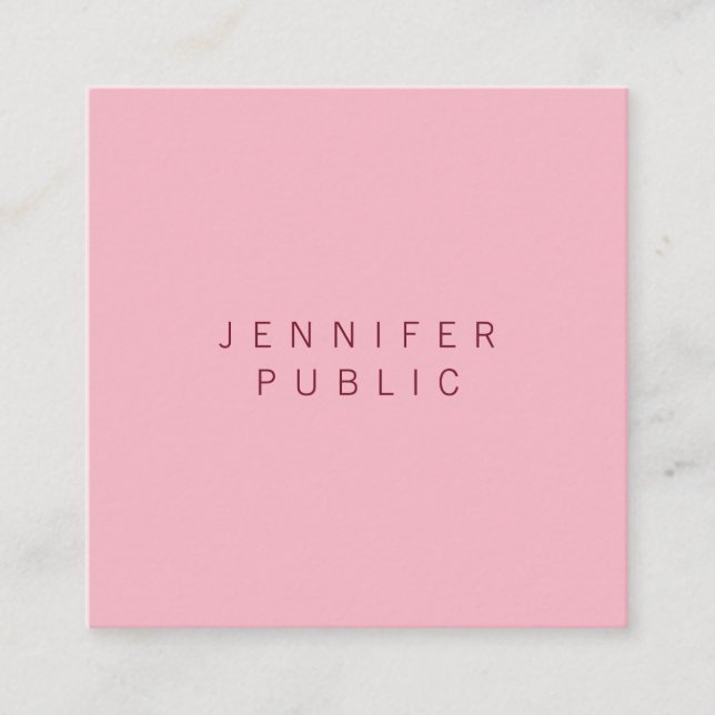 Stylish Simple Design Pale Pink Professional Plain Square Business Card (Front)