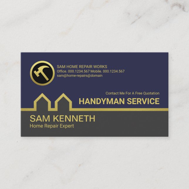 Stylish Simple Gold Building Line Handyman Service Business Card (Front)