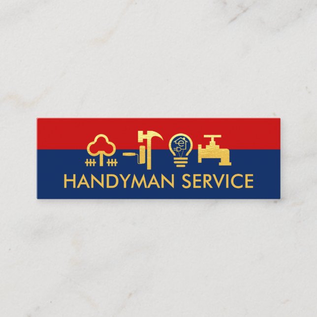 Stylish Simple Gold Handyman Tool Layers Mini Business Card (Front)
