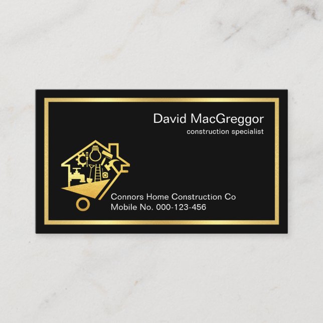 Stylish Simple Gold Handyman Tools Frame Business Card (Front)
