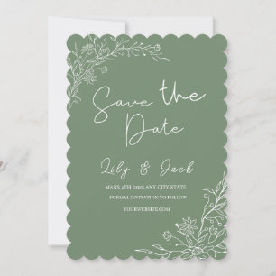Stylish simple minimal Elegant modern sage green Save The Date