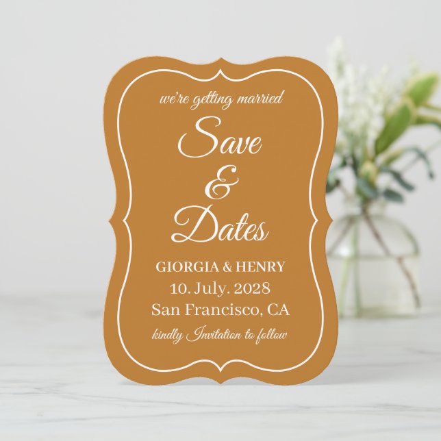 STYLISH SIMPLE MODERN MINIMLIST MUSTARD YELLOW SAVE THE DATE (Standing Front)