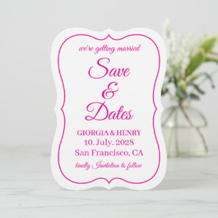 STYLISH SIMPLE MODERN MINIMLIST WHITE & HOT PINK SAVE THE DATE
