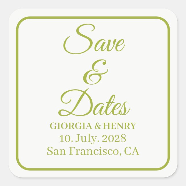 STYLISH SIMPLE MODERN MINIMLIST WHITE & OLIVE SQUARE STICKER (Front)