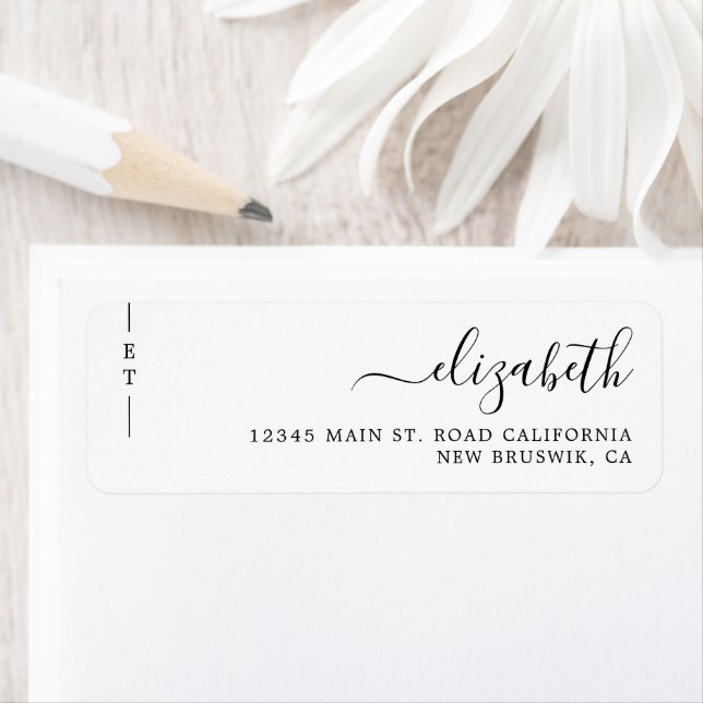 Stylish Simple Monogram Black and White Return Address Label (Insitu)