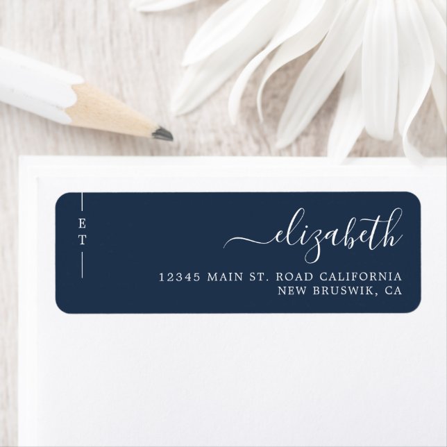 Stylish Simple Monogram Navy Blue Return Address Label (Insitu)