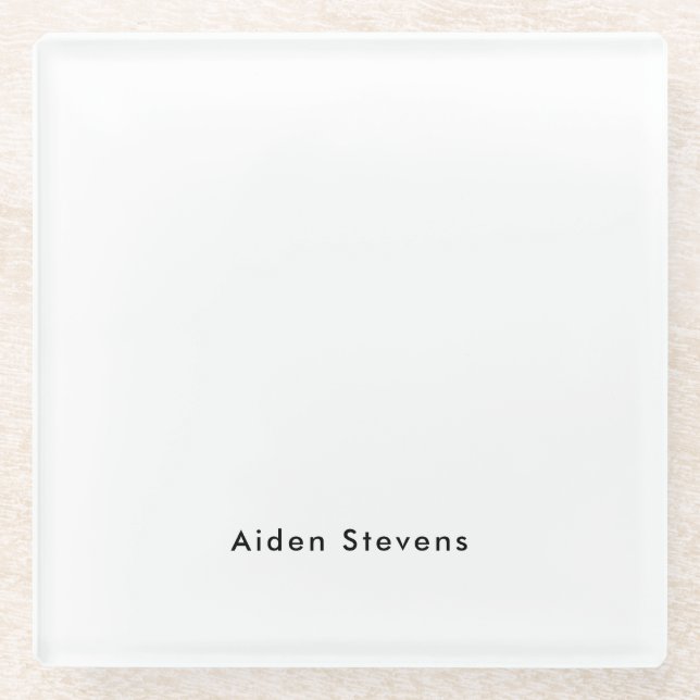 Stylish Simple Plain Black & White Minimalist Glass Coaster (Front)