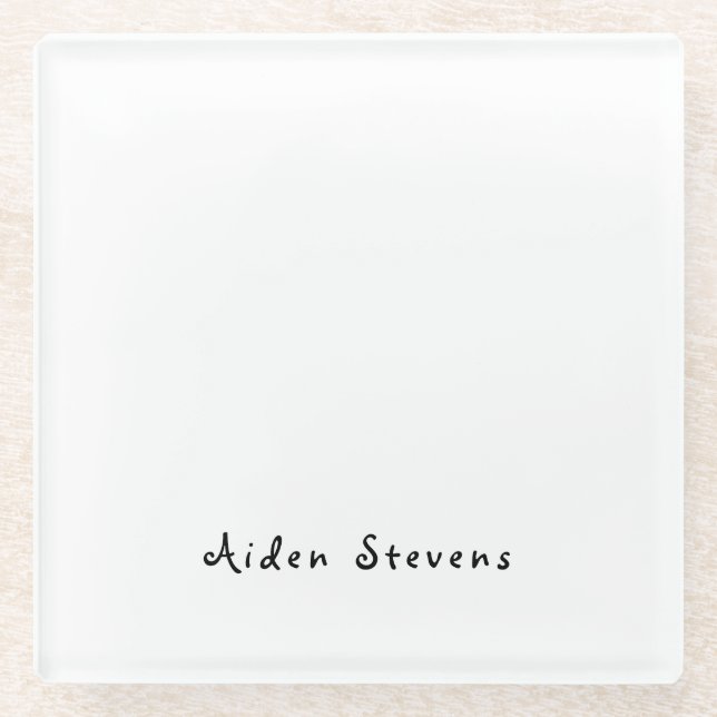 Stylish Simple Plain Black & White Minimalist Glass Coaster (Front)