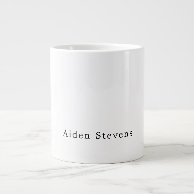 Stylish Simple Plain Black & White Minimalist Large Coffee Mug (Front)
