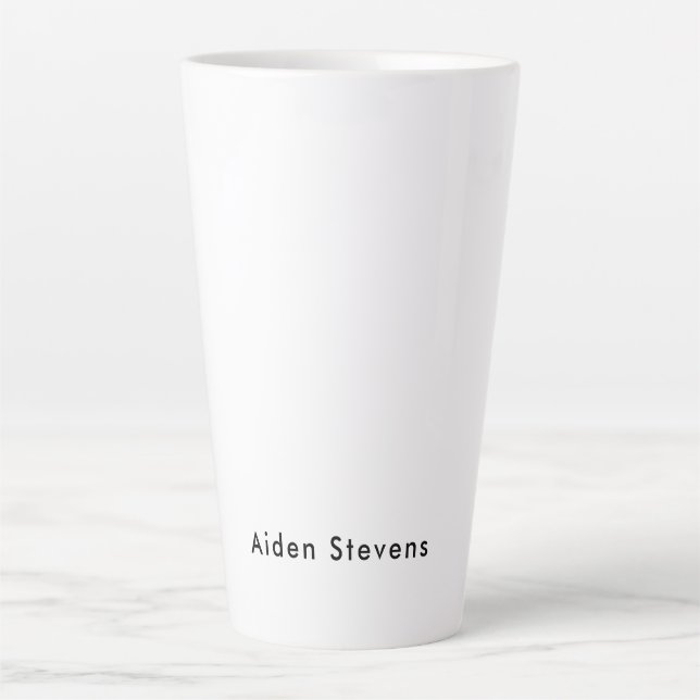Stylish Simple Plain Black & White Minimalist Latte Mug (Front)