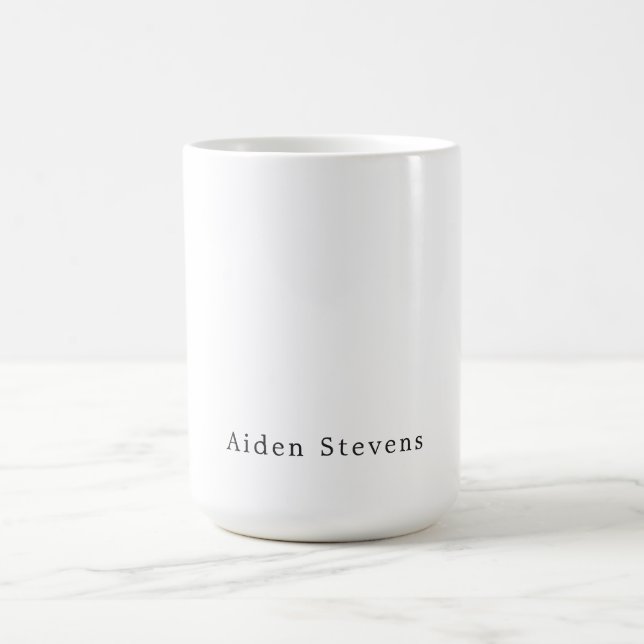 Stylish Simple Plain Black & White Minimalist Name Coffee Mug (Center)