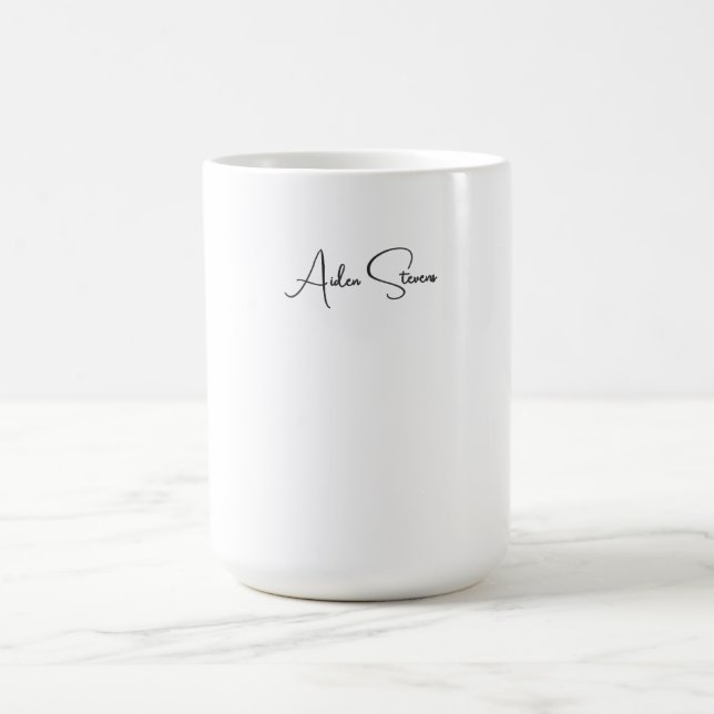 Stylish Simple Plain Black & White Minimalist Name Coffee Mug (Center)
