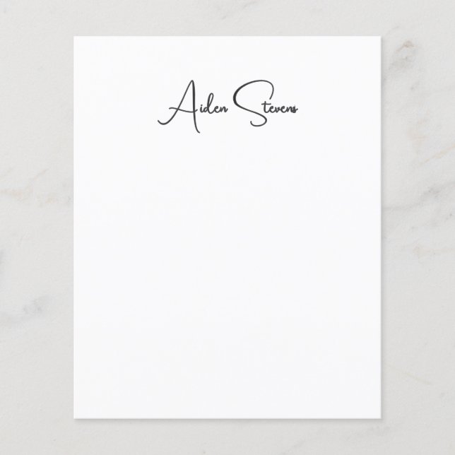 Stylish Simple Plain Black & White Minimalist Name Flyer (Front)