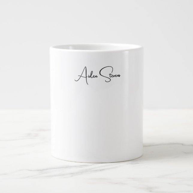 Stylish Simple Plain Black & White Minimalist Name Large Coffee Mug (Front)
