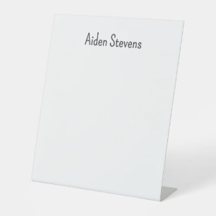 Stylish Simple Plain Black & White Minimalist Name Pedestal Sign