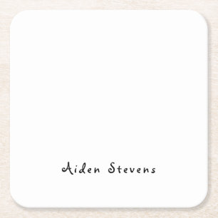 Stylish Simple Plain Black & White Minimalist Square Paper Coaster