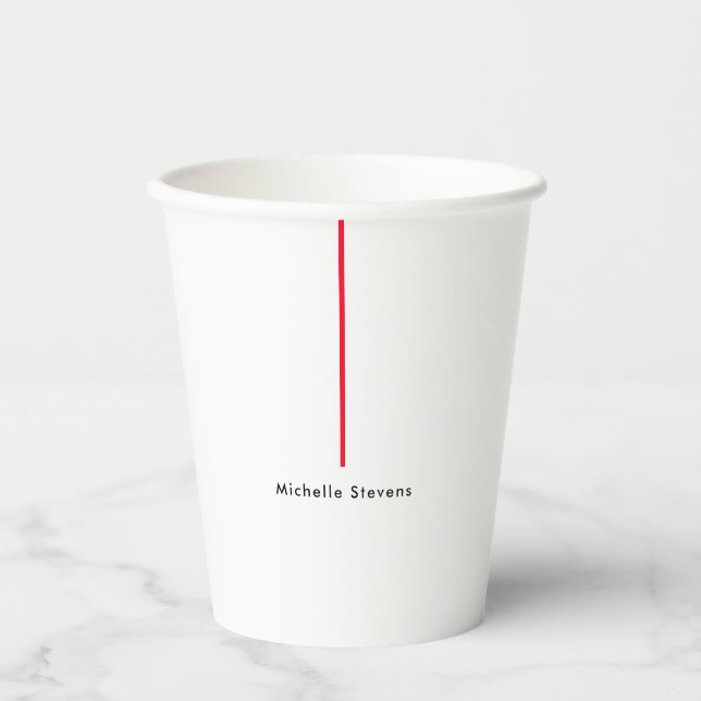 Stylish Simple Plain Black & White Red Minimalist Paper Cups (Front)